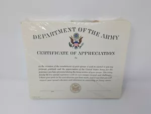 Dipartimento dell'Esercito Certificato di Apprezzamento Coniuge Arruolato 1987 NUOVO 100qty - Foto 1 di 9