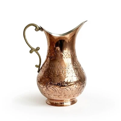 Jarra de cobre tallada a mano hecha a mano para Ayran y bebidas 2000 ml / 67,6 oz Foto 1 de 4