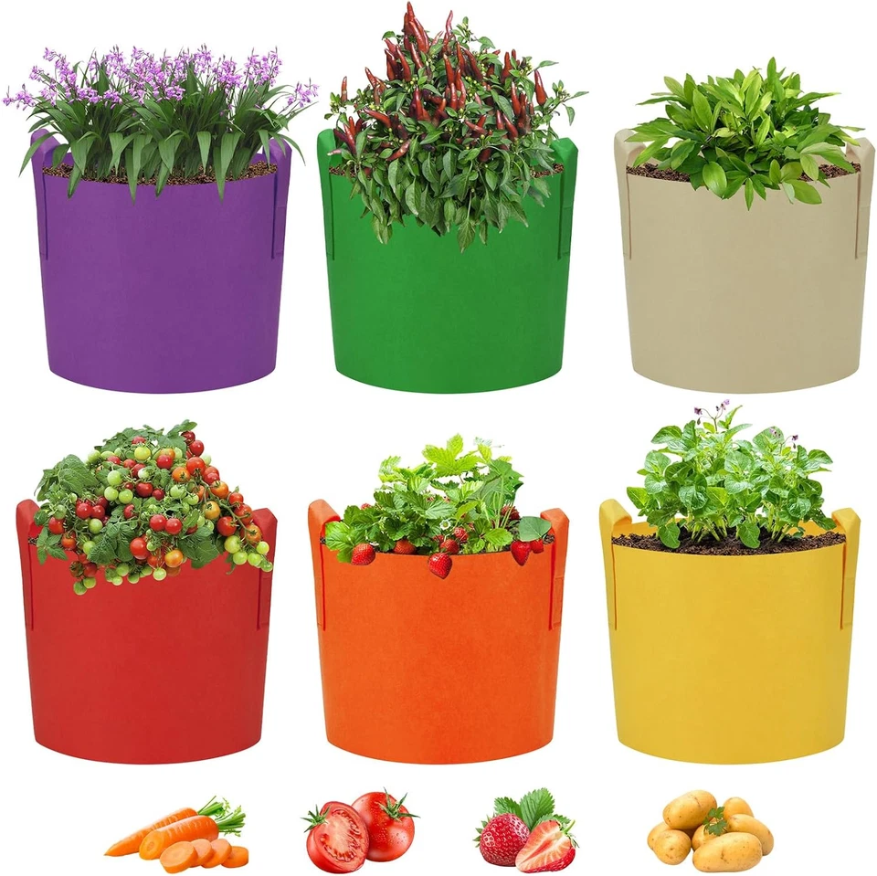 6 Pack 10 Gallon Grow Bags, Colorful Fabric Plant Grow Bags with Handles, Garden - Image 1 of 1