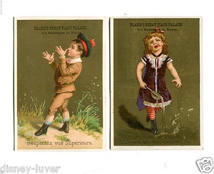 Vintage Trade Card pair BLAKES GREAT PIANO PALACE Boston gold background - Picture 1 of 2