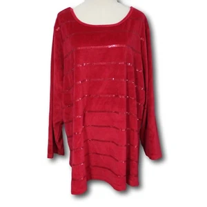 QUACKER FACTORY 3X A218230 Sequin Striped Velour Tunic Red - Picture 1 of 3