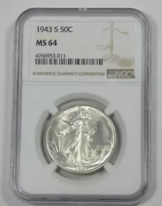 Medio dólar Walking Liberty 1943-S certificado NGC MS 64 plata 50c - Imagen 1 de 4