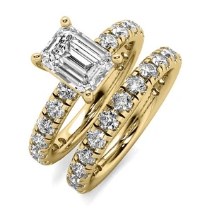 2.85 Ct VVS2 Natural Solitaire Emerald Cut Diamond Engagement Ring Matching Set - Picture 1 of 5
