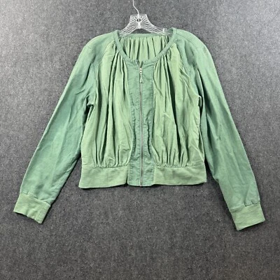 Hei Hei Anthropologie Bomber Jacket Women's Medium Green Linen Blend Full Zip - Image 1 of 4