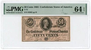Billete 1864 T-72 50c Estados Confederados de América - Guerra Civil Era PMG CU 64 EPQ - Imagen 1 de 2
