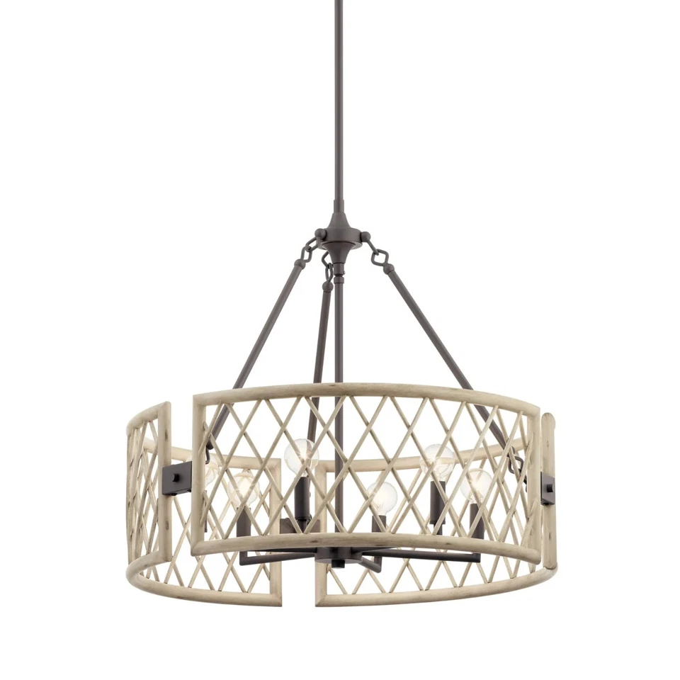 Kichler Oana 6 Light Chandelier White Washed Wood - 52077WWW
