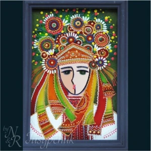 Pintura popular tradicional ucraniana sobre vidrio hecha a mano enmarcada decoración de pared pysanky - Imagen 1 de 5