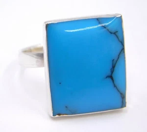 5 Gm 925 Solid Sterling Silver Lab Created Turquoise Cab Stone Ring 6 US M-2689 - Picture 1 of 5