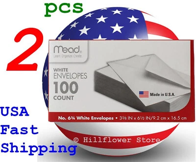 2 X Mead 75100 3 5/8 X 6.5 #6 100 piece/box white envelope with free trk# - Image 1 of 4
