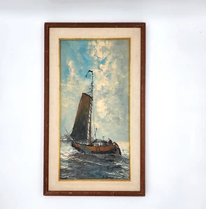 Painting Signed D. Storm Clipper Ship Seascape Nautical Art Framed 17"x 29" - Picture 1 of 12