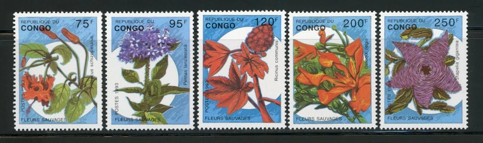 Congo, People's Republic of Complete MNH Set #1016-1020 Wild Flowers Stamps Foto 1 de 1