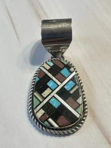 G Coriz Indianer Sterlingsilber Multi Edelsteine Inlay Anhänger - Bild 1 von 9