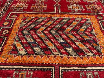 5x10 ANTIQUE ORIENTAL RUG HAND-WOVEN VINTAGE RED HANDMADE geometric caucasian ft - Image 1 of 4
