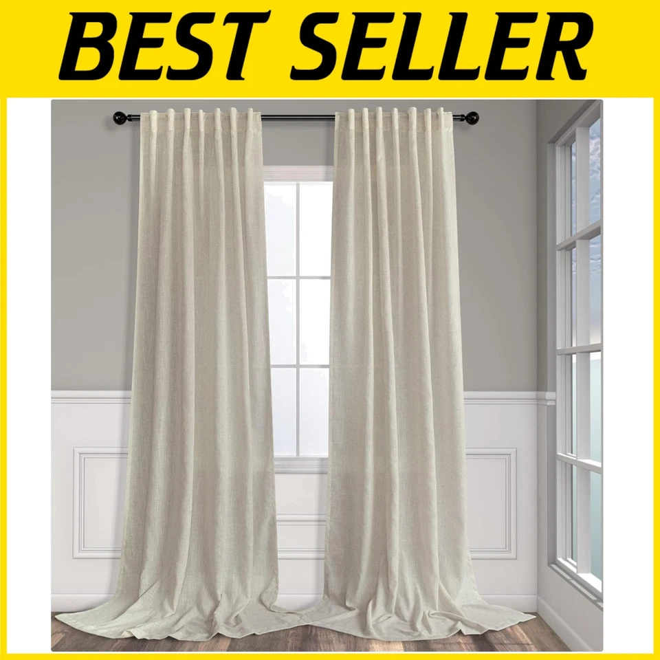 Rustic Farmhouse Linen Curtains 96" Long 2 Panels Semi Sheer - Image 1 of 4
