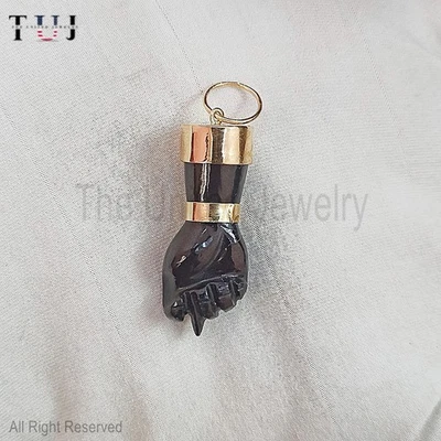 Ciondolo a mano in argento sterling 925 onice nera figa gioielli, ciondolo... - Immagine 1 di 4