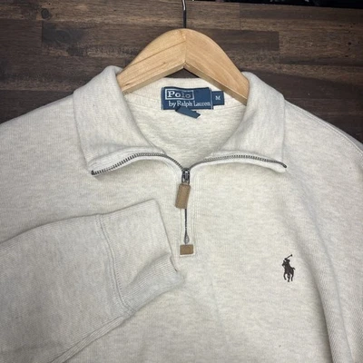 Pullover Polo Ralph Lauren Cuarto Cremallera Crema Hombre Mediano 100% Algodón Foto 1 de 4