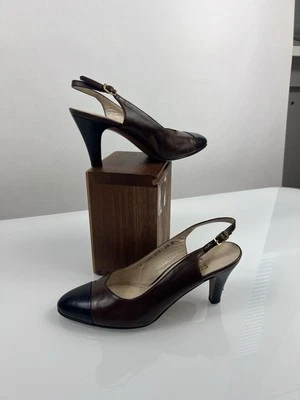 Salvatore Ferragamo Mujer Tacón Cordones Talla 6.5B Marrón Negro Puntera Cuero Foto 1 de 4