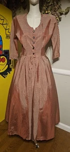 Vintage 1940s Shimmery Deep Peach With Black Velvet Stripes Hostess Dress By... - Picture 1 of 8