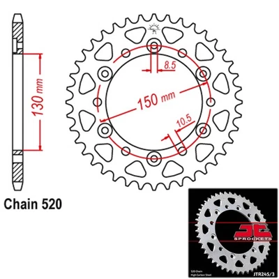 Roda dentada traseira de aço JT 520 passo 46 dentes Honda XR600R (1988-1990) - Imagem 1 de 2