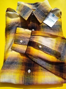 Neu Arizona Herren gelb kariert schwarz Button Down Flanellhemd Größe SM neu mit Etikett - Bild 1 von 5
