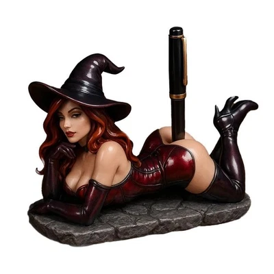 Sexy Hexen Bücherregalfigur mit Stifthalter, Hexenstatue für Halloween / IMK - Bild 1 von 4