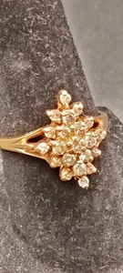 14k Yellow Gold Prong Set Cluster Diamond Ring Sz 6(GJ909) - Picture 1 of 11
