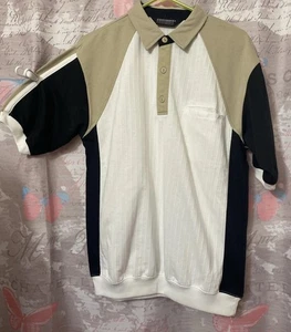 KNIGHTS BRIDGE Men's 3-Button Pullover Polo Shirt Cotton White Color-block Sz M - Picture 1 of 10