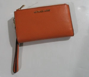 Michael Kors Jet Set Viaje Doble Cremallera Cuero Guijarro Muñequera Cartera Azul Marino - Imagen 1 de 8