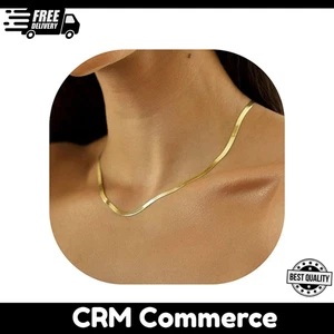 14K Gold Necklaces for Women, Dainty Gold Herringbone Choker Necklace for Women - Picture 1 of 6