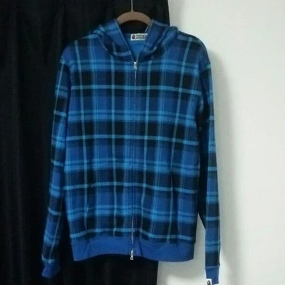 USED APE BLUE CHECK HOODIE VERYGOOD - Image 1 of 4