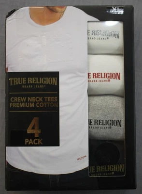 True Religion Crew Neck Tees Mens XL 4 Pack Premium Cotton White Gray Black  NEW - Image 1 of 4