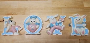 Vintage 1992 Burwood Plastic Nursery Holiday Wall Decor LOVE Bunny Rabbits - Picture 1 of 15