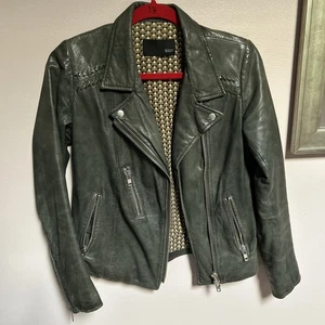 BULLY Women’s Genuine Soft Leather Moto Jacket Italy Olive Green, Sz 40 (US 6-8) - Picture 1 of 11