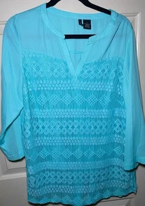 New Directions Women’s Aqua L/S Tunic Blouse - Size L - Picture 1 of 4