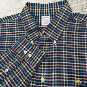 Brooks Brothers Original Polo Shirt Non-Iron Supima Cotton Rainbow Multi Check - Picture 1 of 5