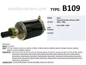 Evinrude / Johnson starter motor suits 20hp-40hp from 1960-2005 - Picture 1 of 5