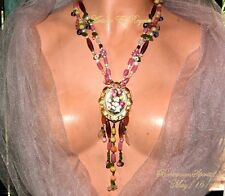 Artisan Victorian Style Porcelain Cameo Brass Czech Glass Beads Pearls Necklace