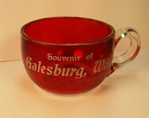 Old Antique EAPG Souvenir Ruby Red Flash Glass Cup Galesburg WI Wis Shawano CO - Picture 1 of 7