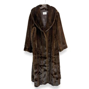 Pamela McCoy Brown Faux Fur Coat Jacket Duster Full Length Long Mob Wife Size 1X - Picture 1 of 10