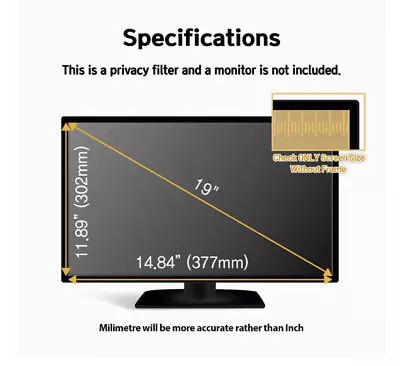 19” Wide Monitor Privacy Screen Protection Filter Healing Shield Widescreen 4in1 - Image 1 of 4