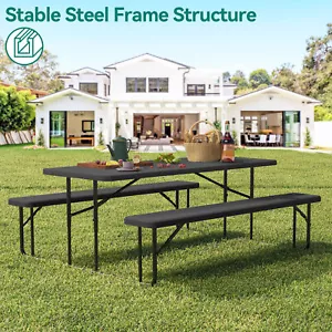 6ft Outdoor Picnic Table Picnic Table Bench Resin Tabletop Heavy Duty - Picture 1 of 7