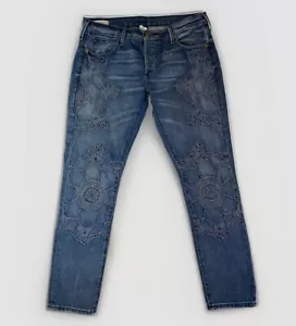 True Religion Jeans Damen 26 Audrey Blumen bestickt Boyfriend Mid-Rise Slim - Bild 1 von 10