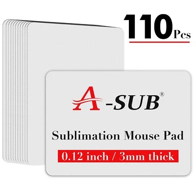 110 Pcs Bulk A-SUB Subimation Mouse Pads 9.4"x7.9"x0.12" Thick White Gaming Pads - Image 1 of 4