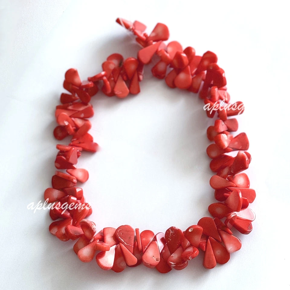 10x16mm Pink Bamboo Coral Pear Shape Tear Drop Beads  Side Drilled 15-16' long - Image 1 of 1