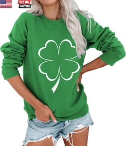 Women'S St Patrick'S Day Shamrock Sweatshirt Irish Shirts Pullover Top Cute Long - Picture 1 of 3