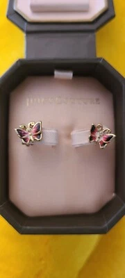 VINTAGE JUICY COUTURE GOLD PINK BLACK ENAMEL BUTTERFLY EARRINGS NIB - Image 1 of 4