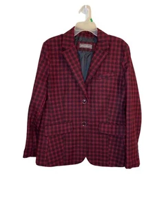 Eddie Bauer Tartan Plaid Burgundy Black Wool Double Button Blazer  - Picture 1 of 7