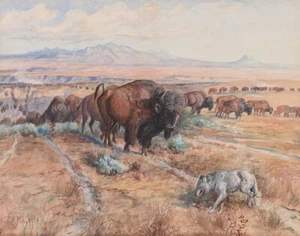 Charles Marion Russell Guardian Of The Herd Canvas Print 16 x 20 - Foto 1 di 5