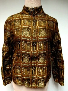 Chaqueta de Colección CHICO'S Mezcla de Seda Mandarín Top Tapiz Ventanas Marrón Negro 1 M Usada en Excelente Condición - Imagen 1 de 10