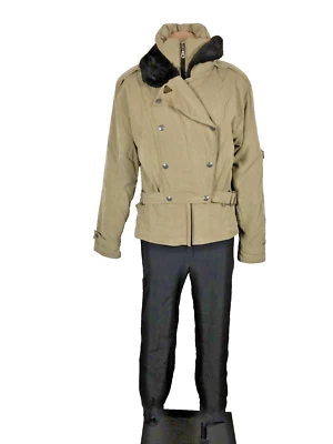 Винтажный NILS Skiwear цельный лыж костюм бежевый/черный меховой воротник стремена размер 10 - Изображение 1 из 4
